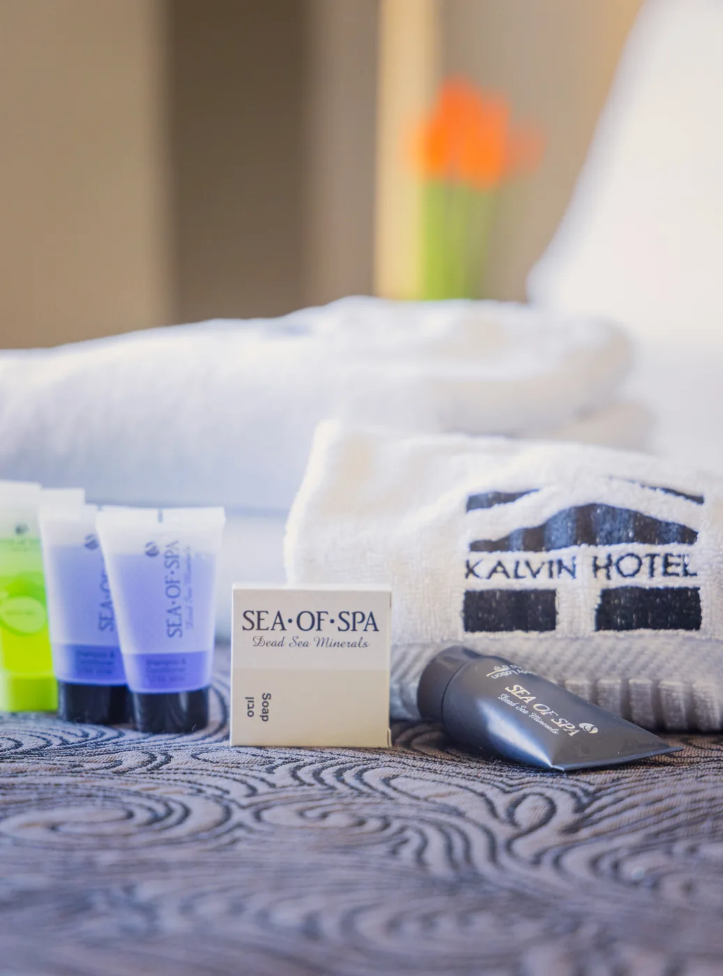 Guest bathroom amenities by Kalvin Hotel.