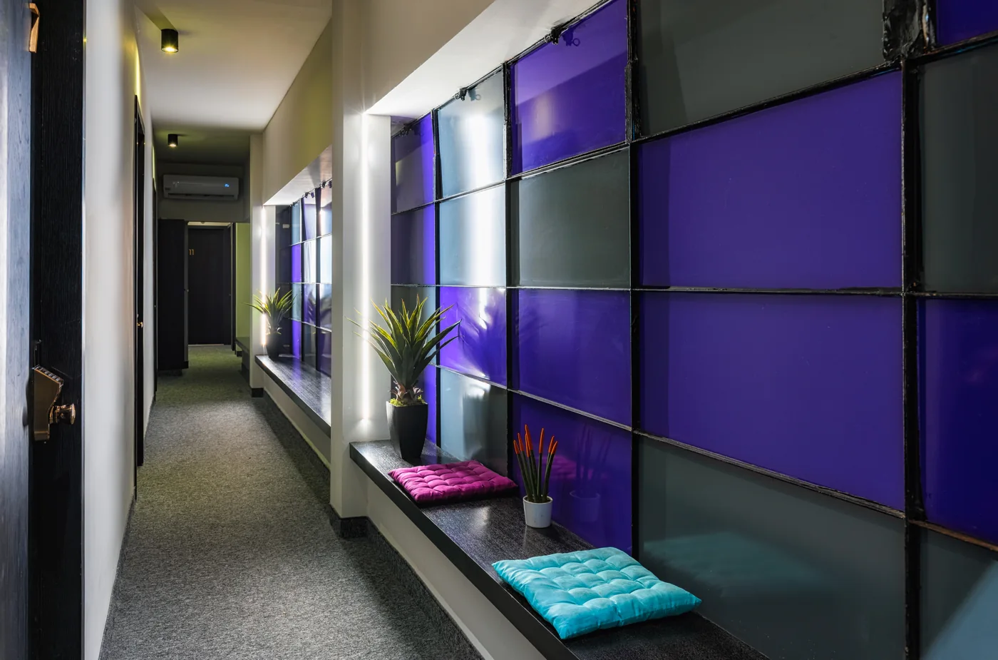 Interior corridor at Kalvin Boutique Hotel.